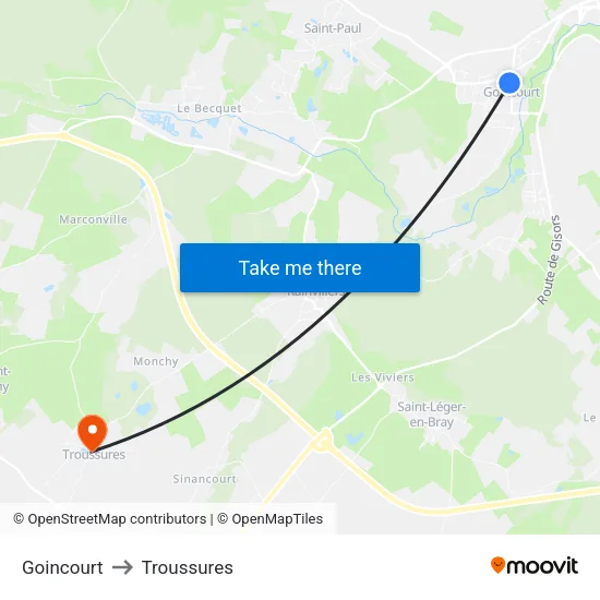 Goincourt to Troussures map