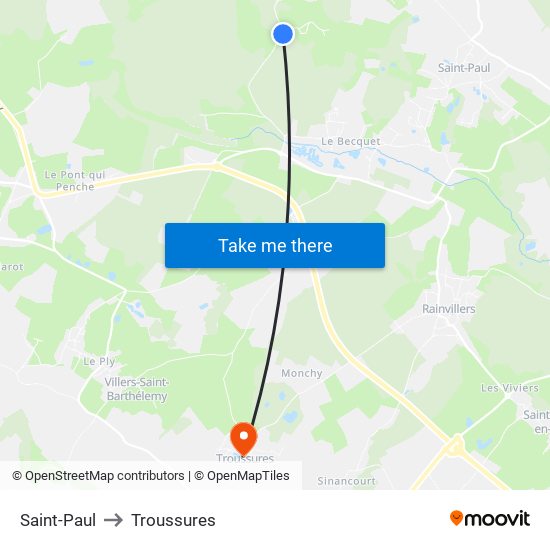 Saint-Paul to Troussures map