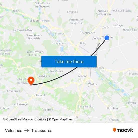 Velennes to Troussures map
