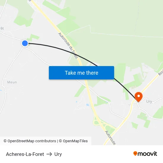 Acheres-La-Foret to Ury map