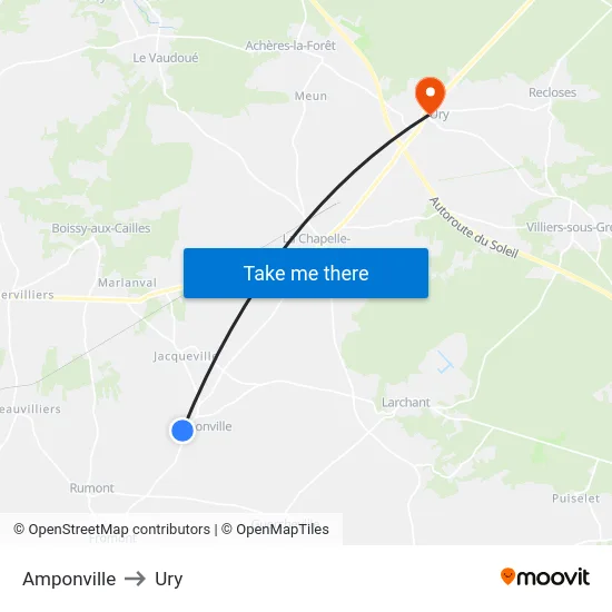 Amponville to Ury map