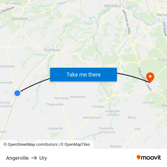 Angerville to Ury map