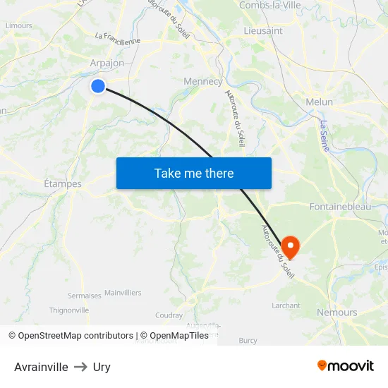 Avrainville to Ury map