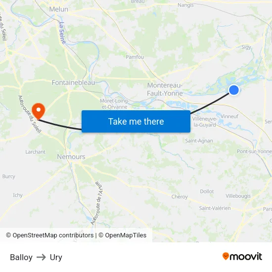 Balloy to Ury map