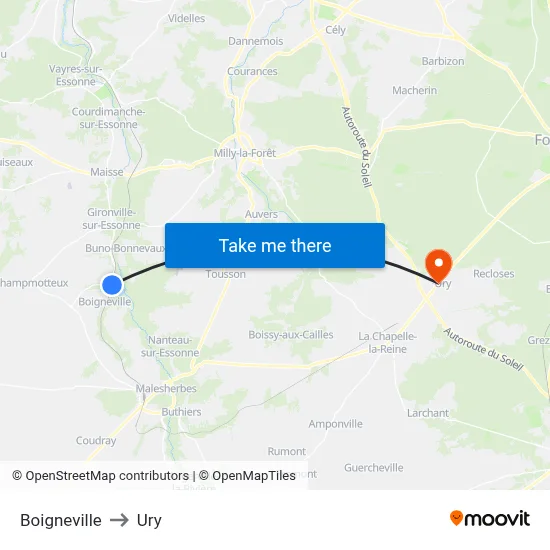 Boigneville to Ury map