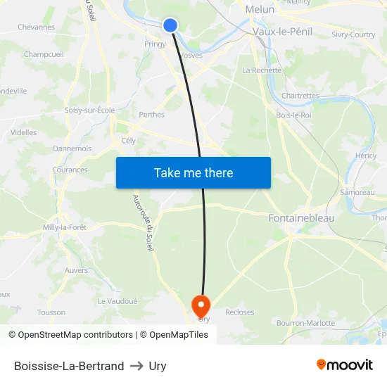 Boissise-La-Bertrand to Ury map