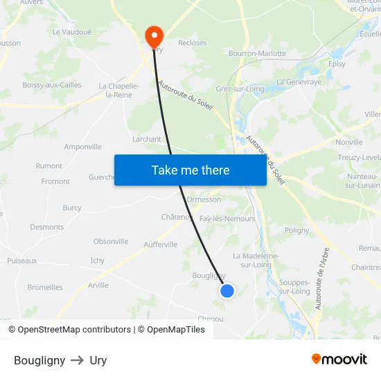 Bougligny to Ury map