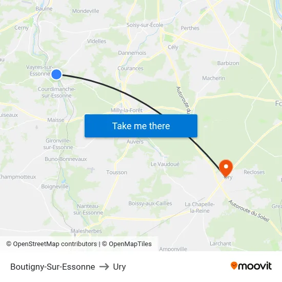 Boutigny-Sur-Essonne to Ury map