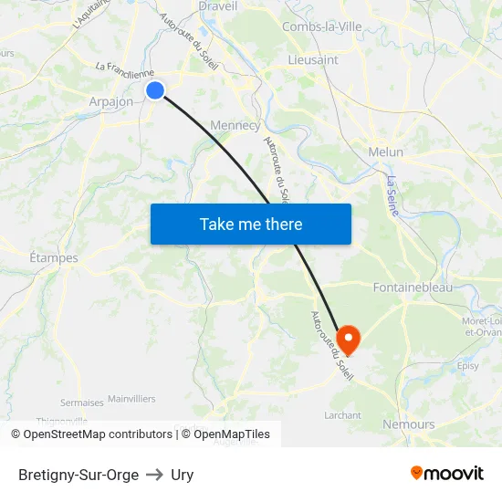 Bretigny-Sur-Orge to Ury map