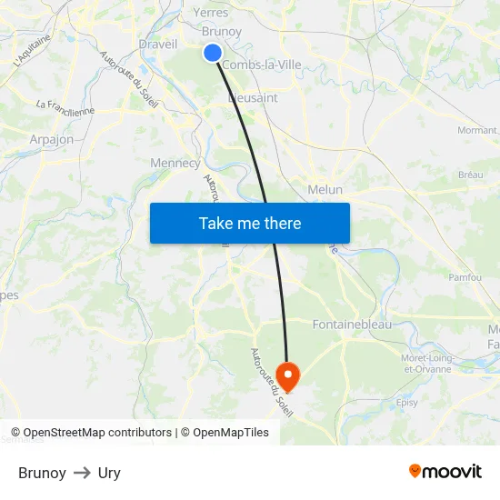 Brunoy to Ury map