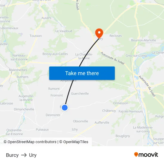 Burcy to Ury map