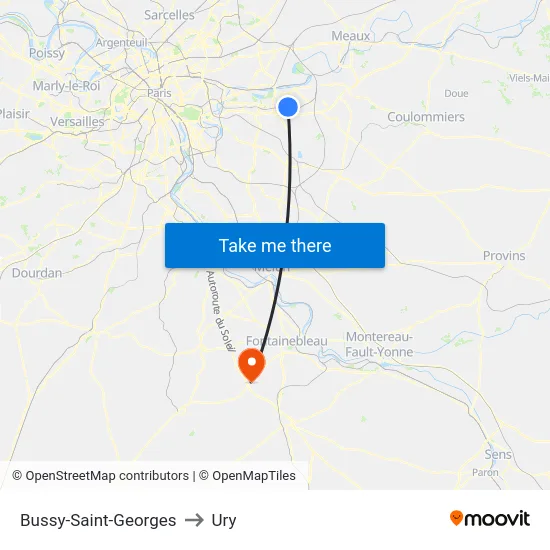 Bussy-Saint-Georges to Ury map