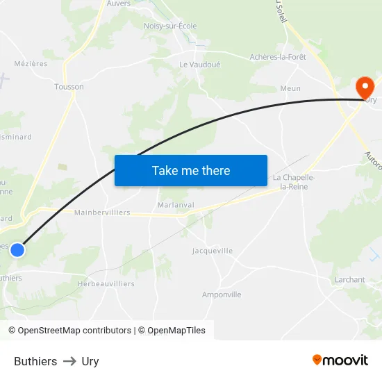 Buthiers to Ury map