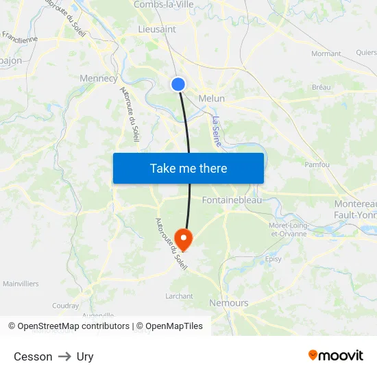 Cesson to Ury map
