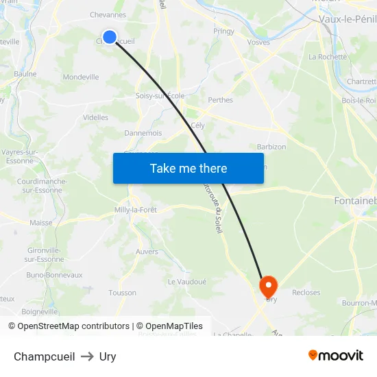 Champcueil to Ury map