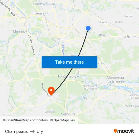 Champeaux to Ury map