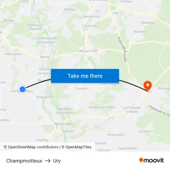 Champmotteux to Ury map