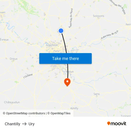 Chantilly to Ury map