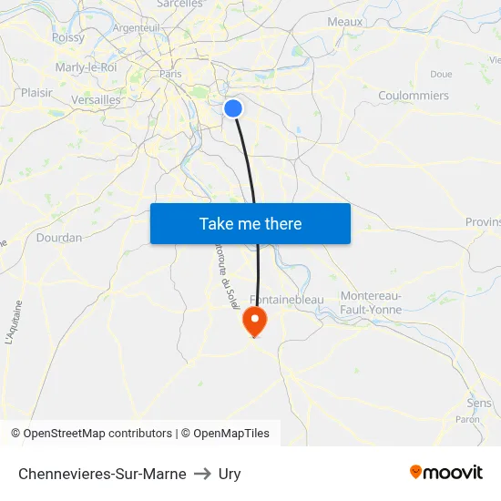 Chennevieres-Sur-Marne to Ury map