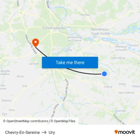 Chevry-En-Sereine to Ury map