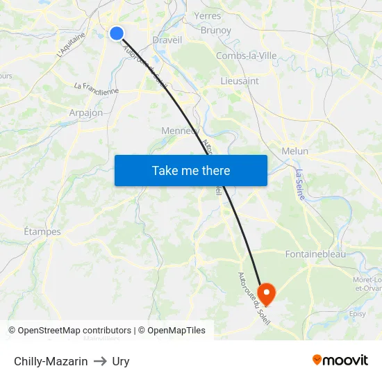 Chilly-Mazarin to Ury map