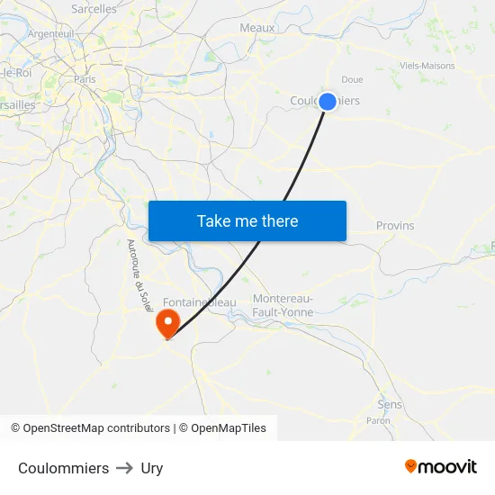 Coulommiers to Ury map