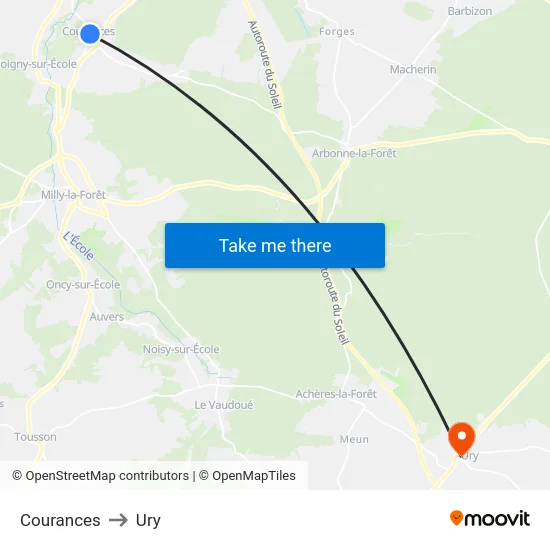 Courances to Ury map