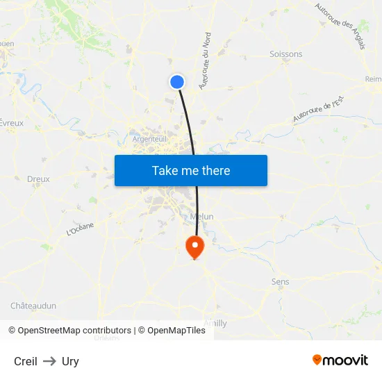 Creil to Ury map