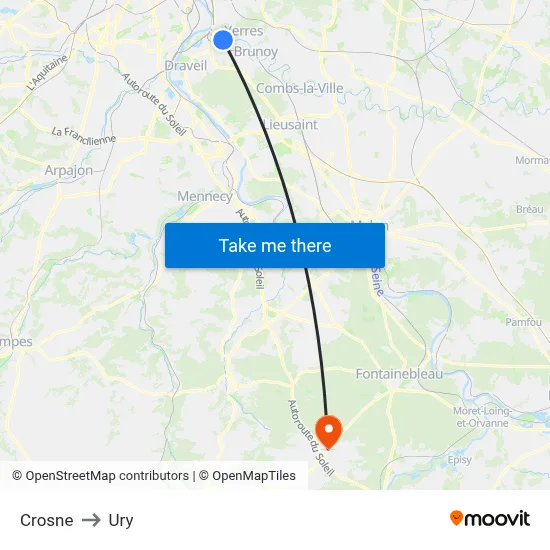 Crosne to Ury map