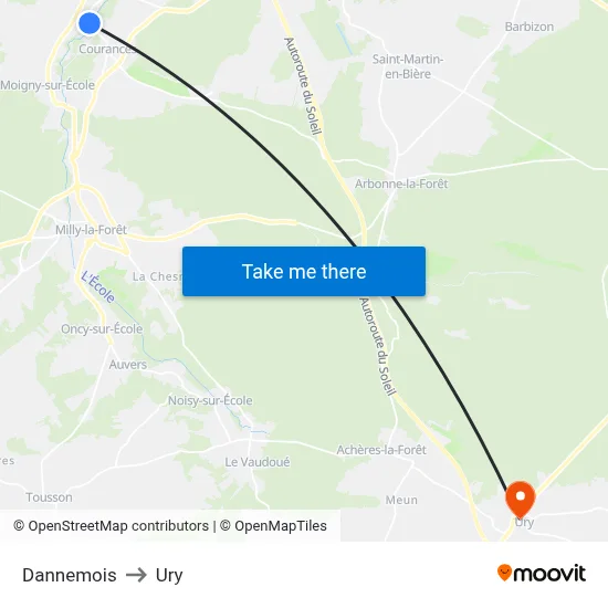 Dannemois to Ury map