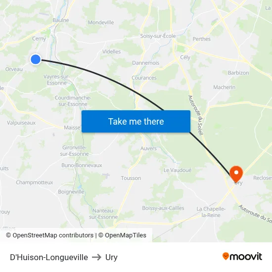 D'Huison-Longueville to Ury map