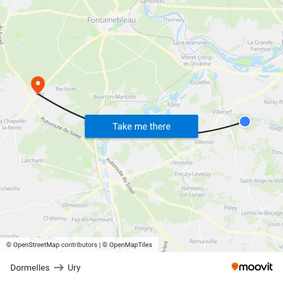 Dormelles to Ury map