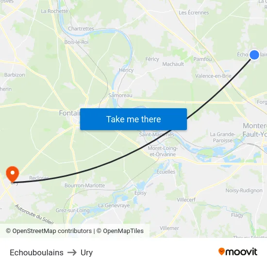 Echouboulains to Ury map