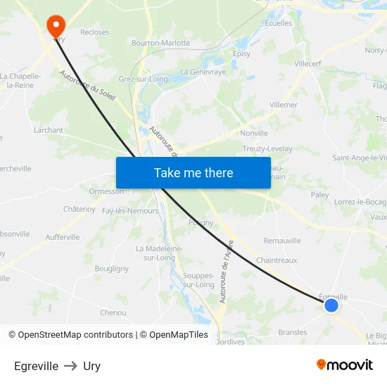 Egreville to Ury map