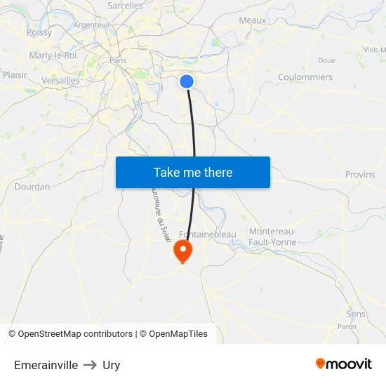Emerainville to Ury map
