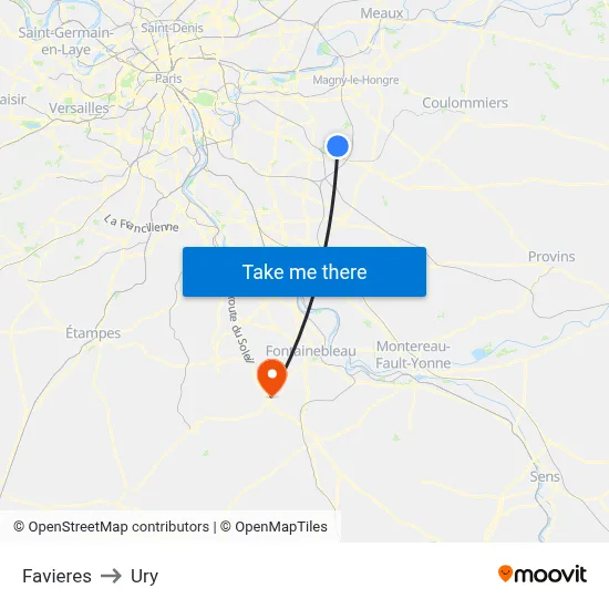 Favieres to Ury map