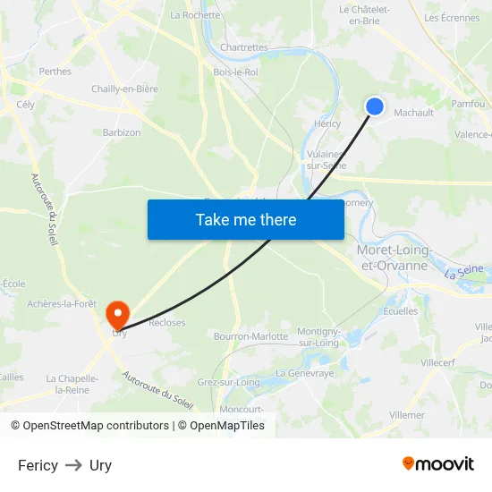 Fericy to Ury map