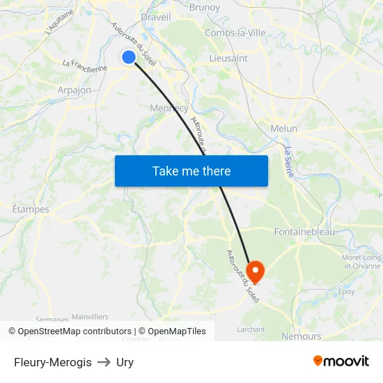 Fleury-Merogis to Ury map