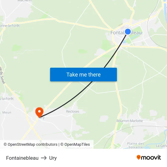 Fontainebleau to Ury map