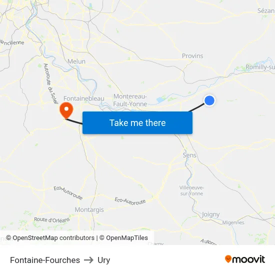 Fontaine-Fourches to Ury map