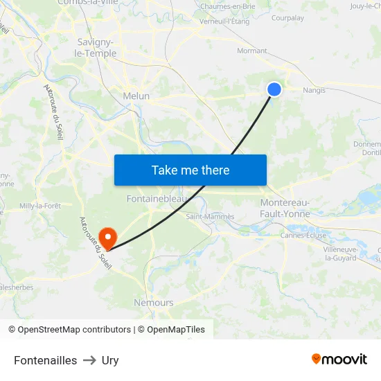 Fontenailles to Ury map