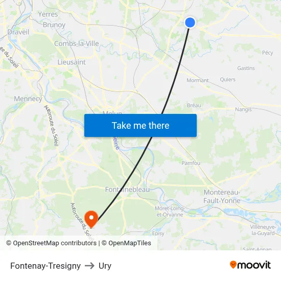 Fontenay-Tresigny to Ury map
