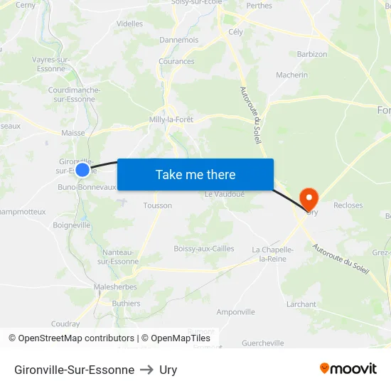 Gironville-Sur-Essonne to Ury map