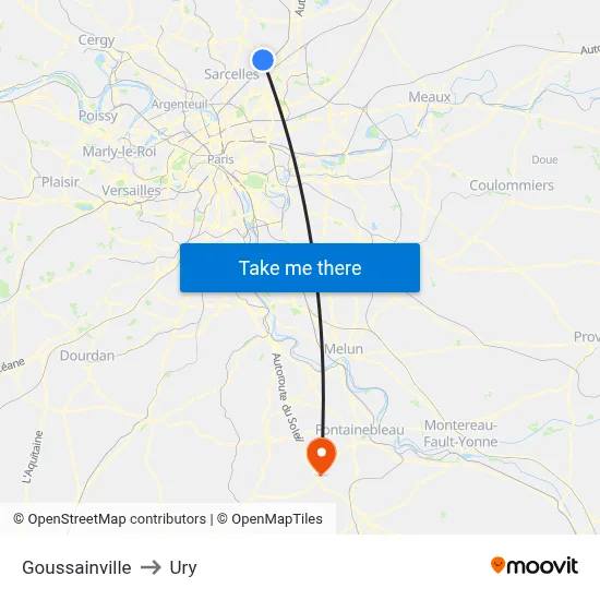 Goussainville to Ury map