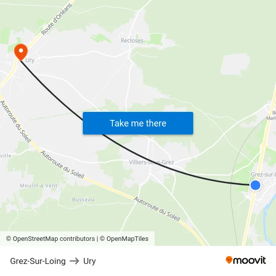 Grez-Sur-Loing to Ury map