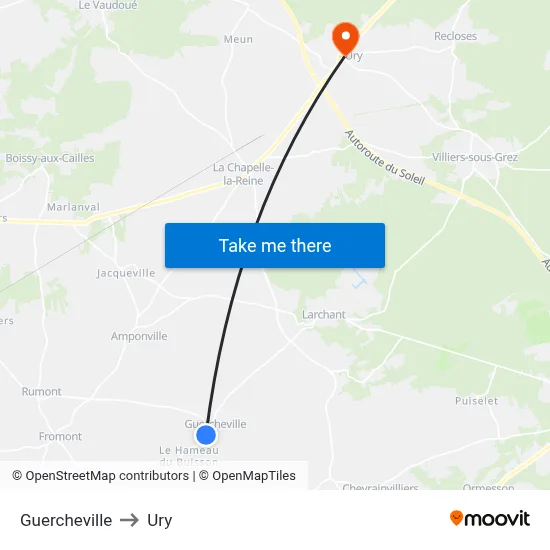 Guercheville to Ury map