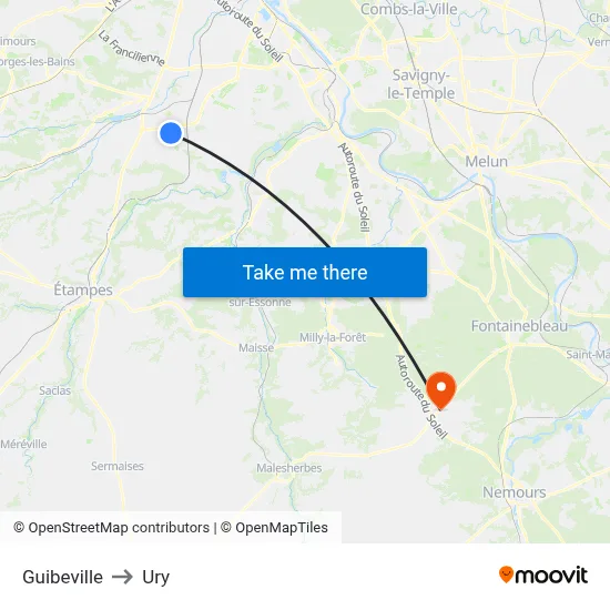 Guibeville to Ury map