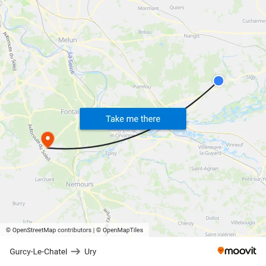 Gurcy-Le-Chatel to Ury map