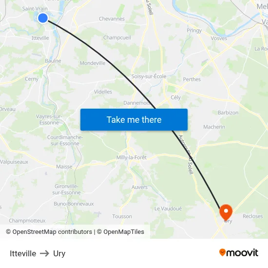 Itteville to Ury map