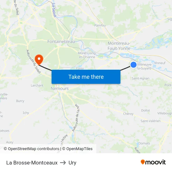 La Brosse-Montceaux to Ury map